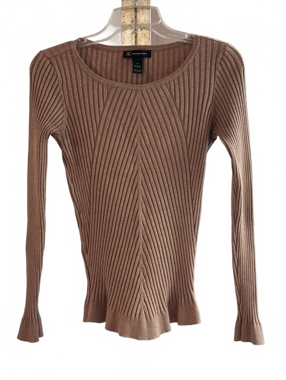 INC International Concepts Brown Ribbed Long Sleeve Sweater Top Medium